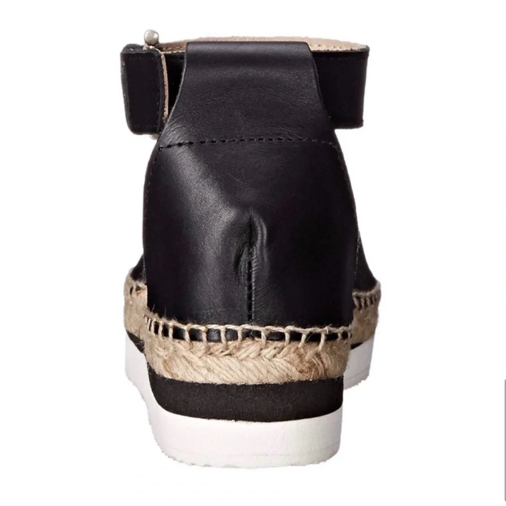 See by Chloe -women’s Glyn Espadrille black leather ankle strap platform shoes 8